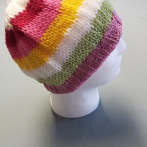 Multicoloured hand knitted beanie, acrylic, Size S