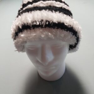 Ladies hand-crocheted beanie, black and white, medium size