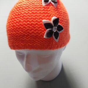Orange hand knitted beanie, acrylic, Size S