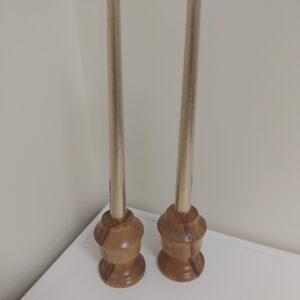 Beautiful pair of hand crafted wood candle holders with gold candles